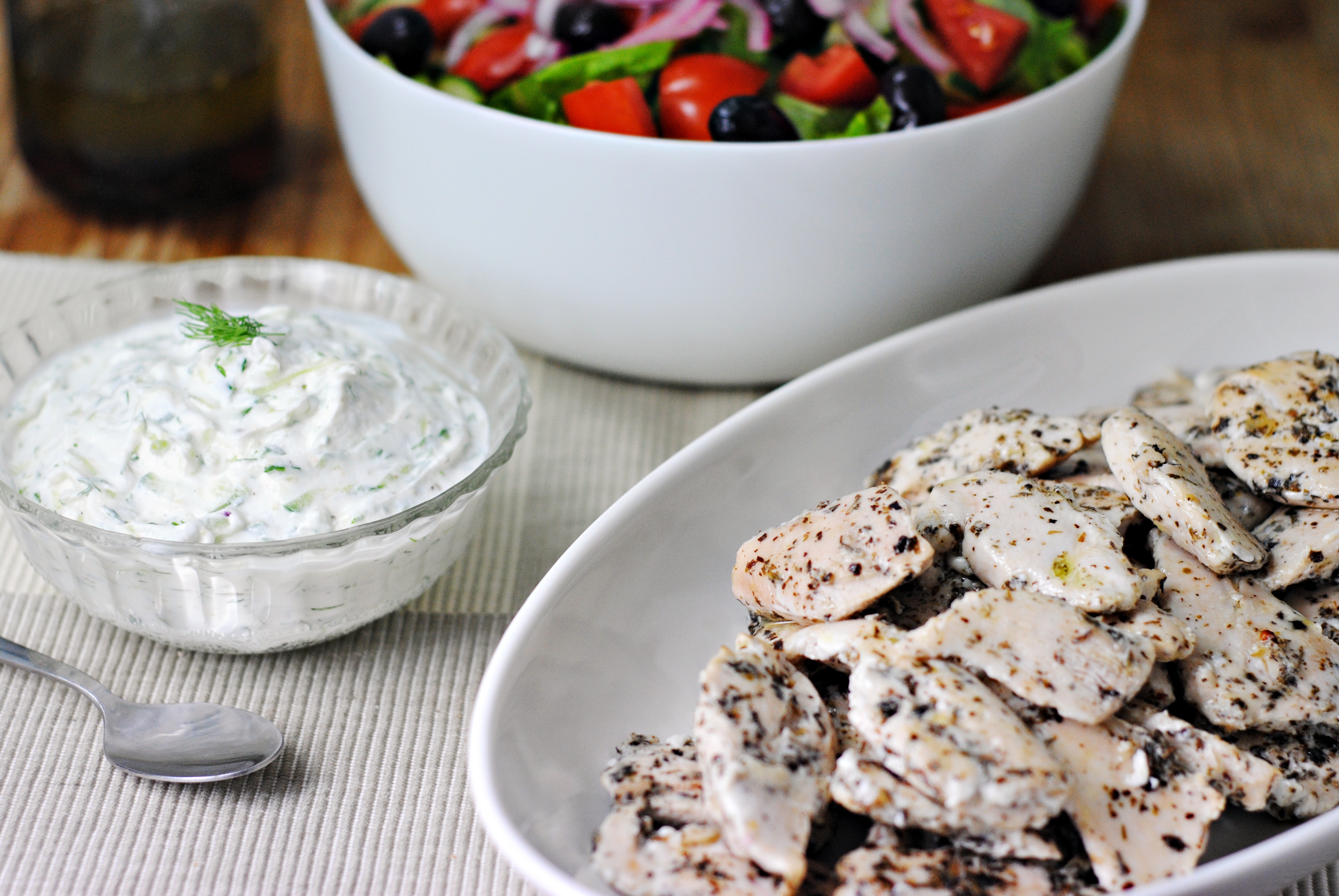 Chicken Souvlaki With Tzatziki Sauce and Greek Salad Recipe