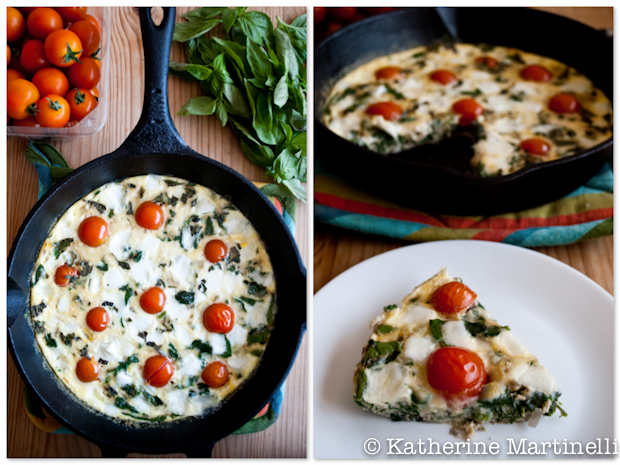 Frittata with Tomatoes, Basil, Spinach and Mozzarella