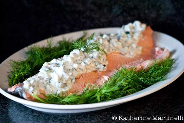 Julia Child's Poached Salmon with Cucumber Sauce