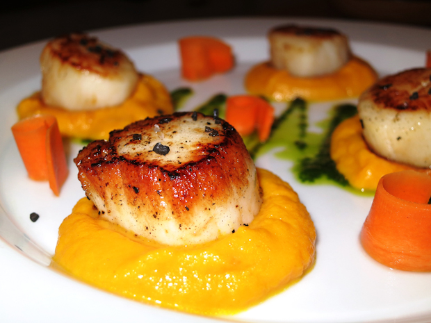 Seared Scallops with Carrot and Pesto from Shut Up and Cook